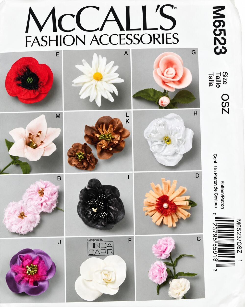 McCall's M6523 Daisy, Peony, Carnation, Poppy, Gardenia FLOWER ACCESSORIES UNCUT